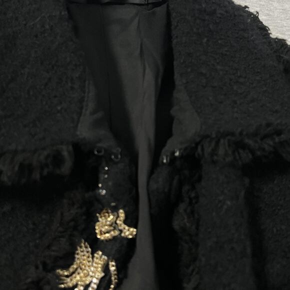 Gaetano Navarra Blazer Womens IT 40 Small Black Boucle Fringe Chain Italy Peplum - Picture 13 of 16